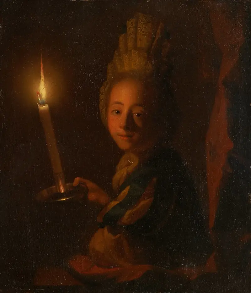 Flicka med brinnande ljus av Godfried Schalcken