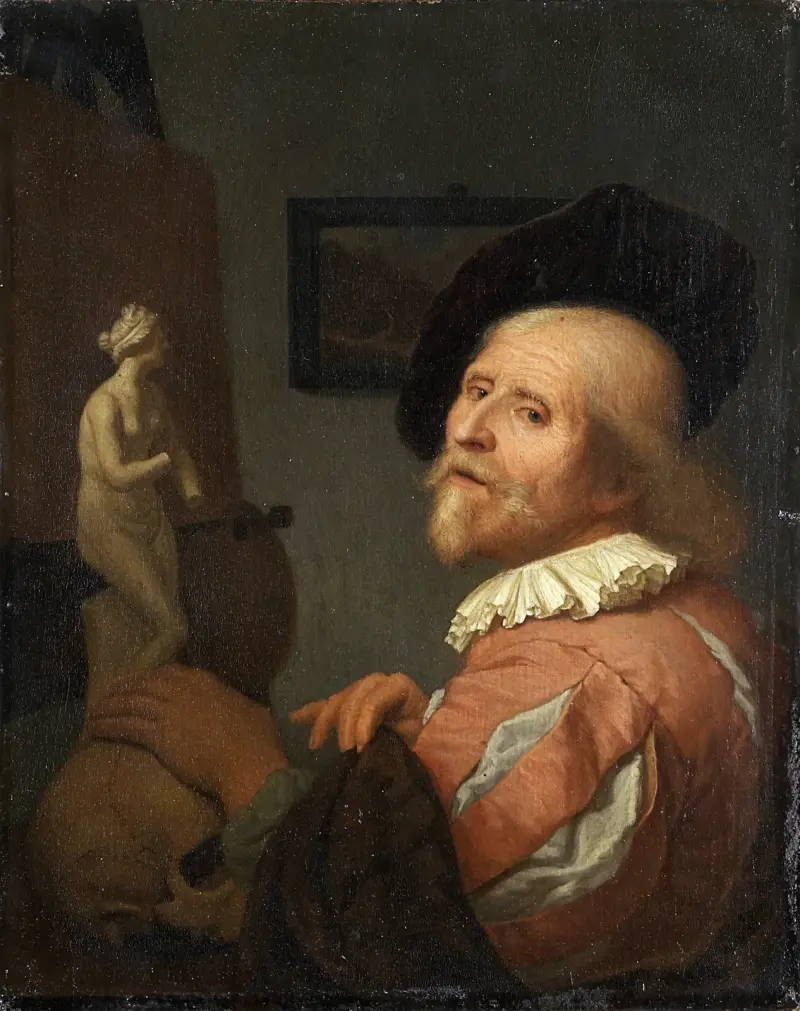 Porträtt av en konstnär i sin ateljé av Godfried Schalcken