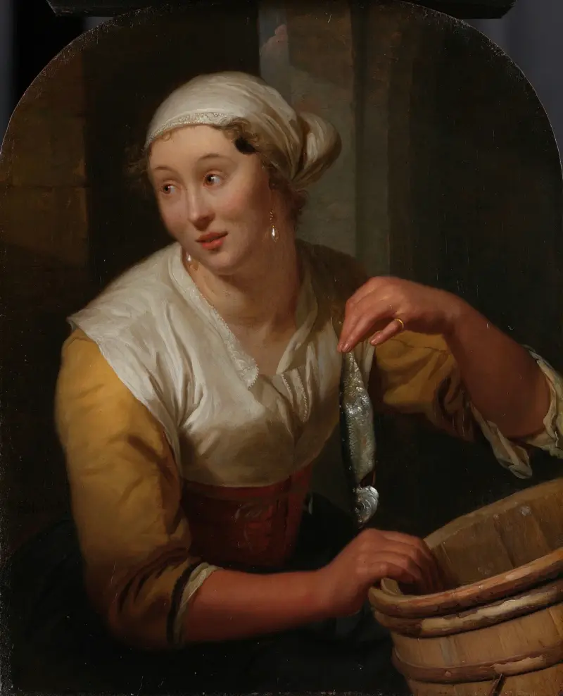 Frau, die Heringe verkauft von Godfried Schalcken