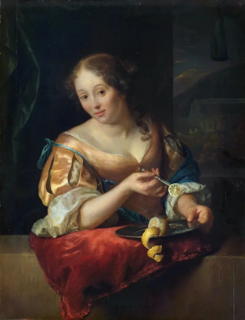 Junge Frau mit Zitrone von Godfried Schalcken