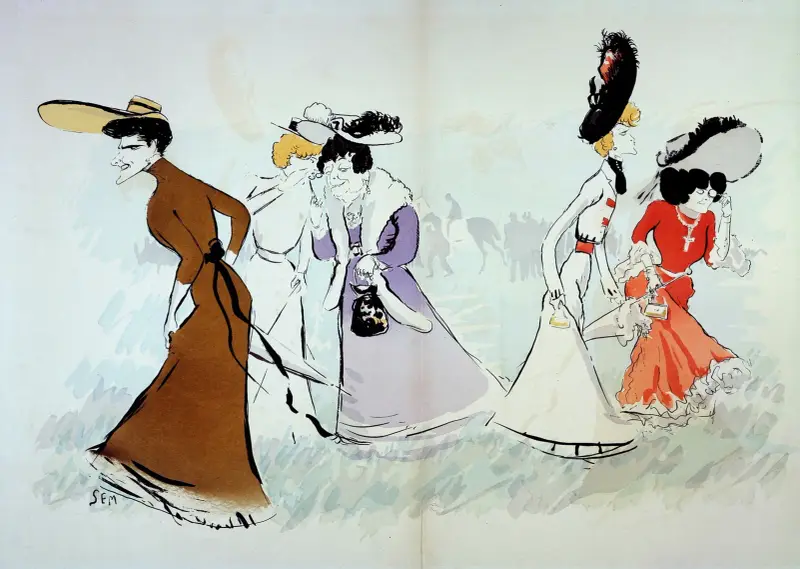 Cinq coquettes sur la pelouse, Georges Goursat (Sem)