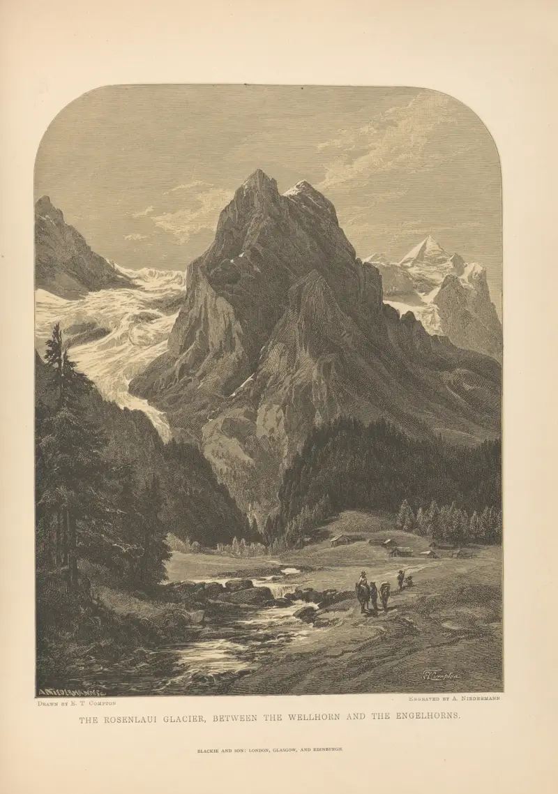 Rosenlaui-glaciären mellan Wellhorn och Engelhörner av Theodor Gsell Fels