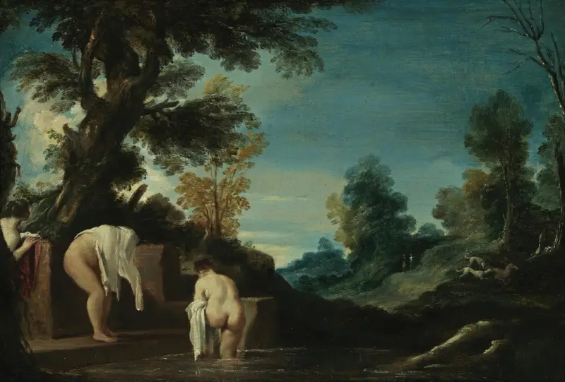 Krajina s koupajícími se ženami, Guercino