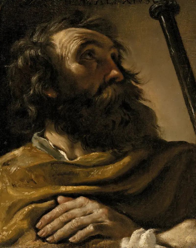Saint Alexius In A Brown Wrap, Holding A Staff av Guercino