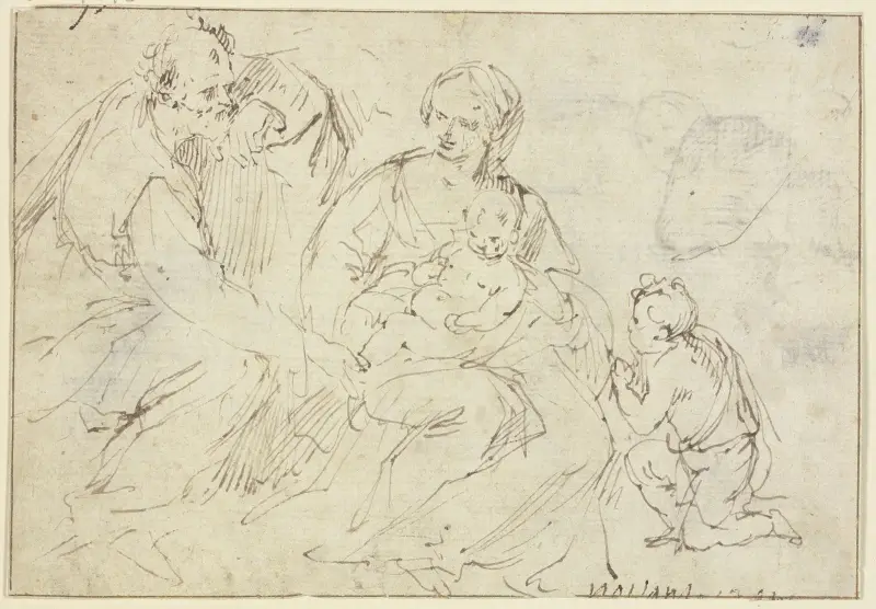 Den heliga familjen med den knäböjande Johannespojken av Guido Reni