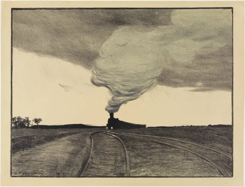 Eisenbahn am Abend av Gustav Kampmann