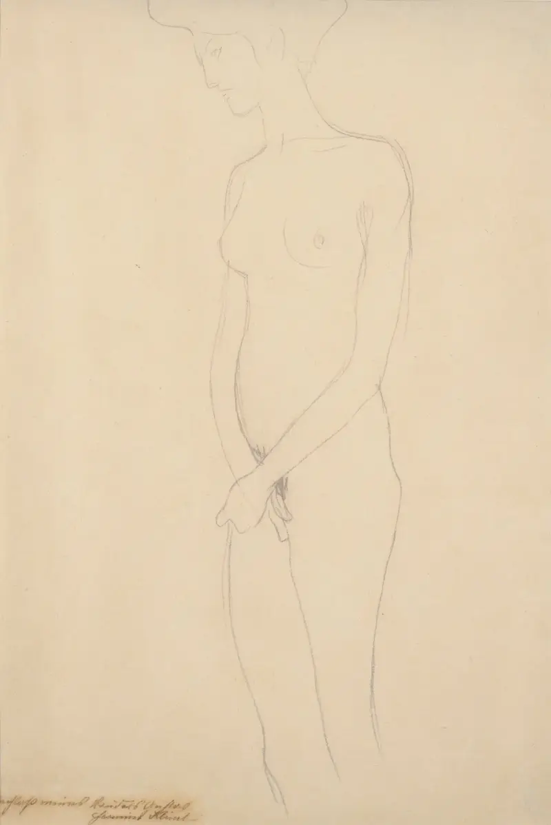 Akt w lewo, dłonie splecione, Gustav Klimt