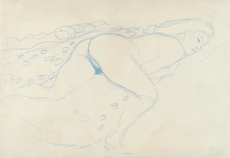 Akt liggande på mage mot höger av Gustav Klimt