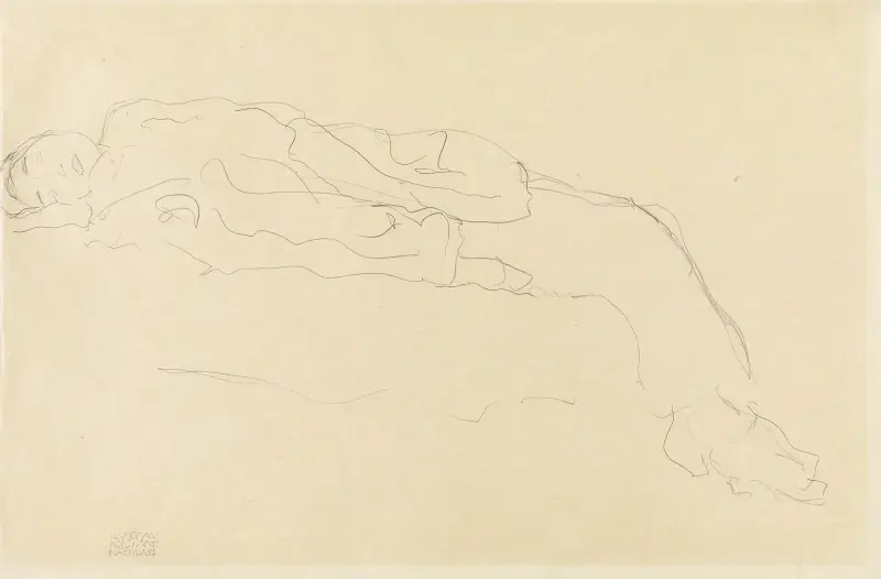 Auf einem Sofa liegende Frau von Gustav Klimt