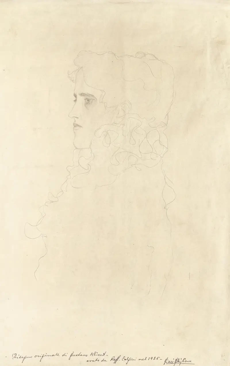 Bildnis einer Frau im Profil mit Rüschenkragen av Gustav Klimt