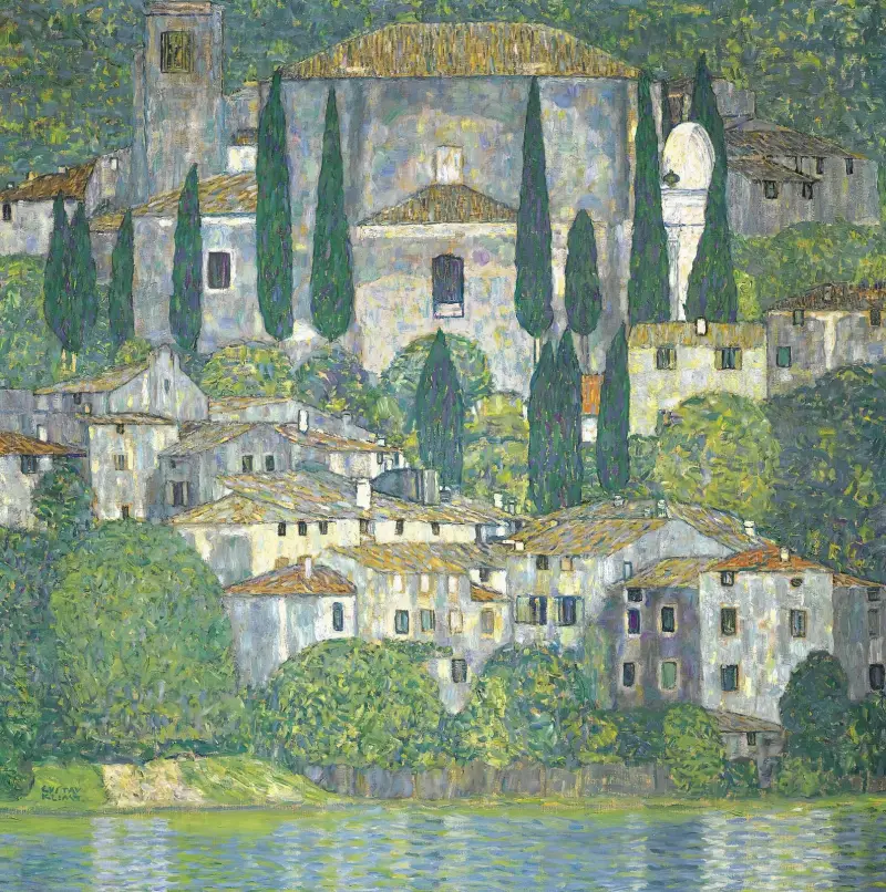 Kyrka i Cassone – landskap med cypresser av Gustav Klimt