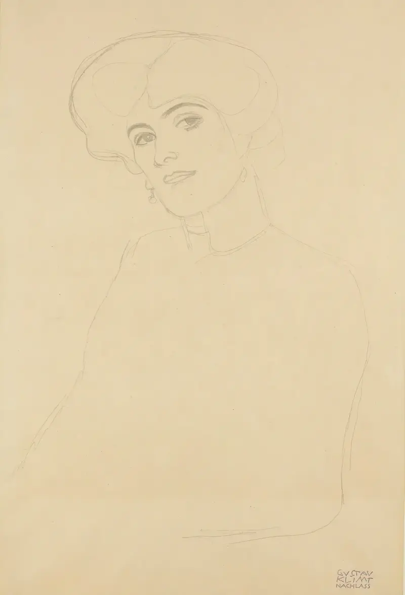 Byst av kvinna i trekvartsprofil mot vänster av Gustav Klimt