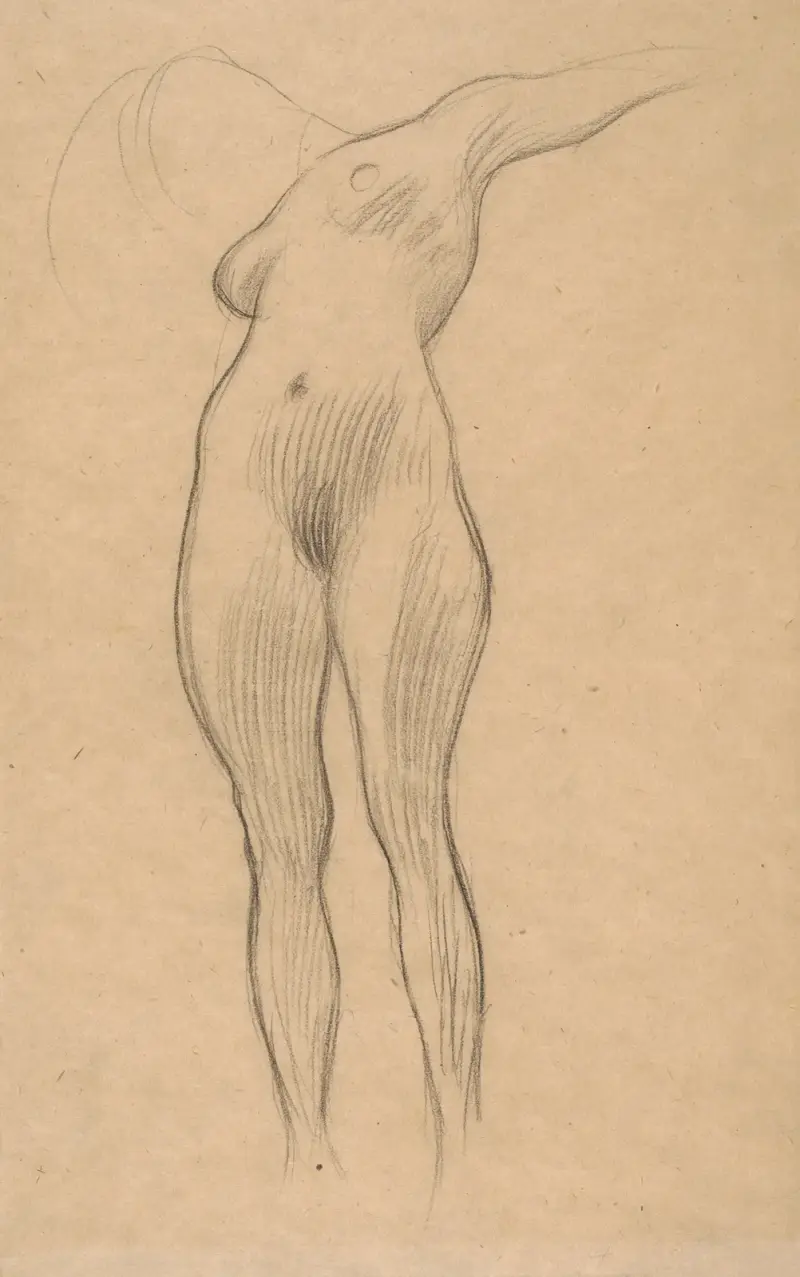 Floating Woman with Outstretched Arm (Study for ‘Medicine’) av Gustav Klimt