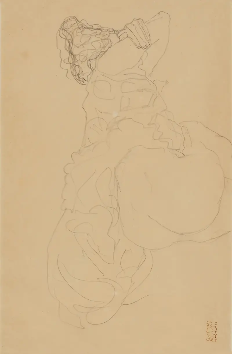 Halvakt bakifrån, vänd mot höger av Gustav Klimt