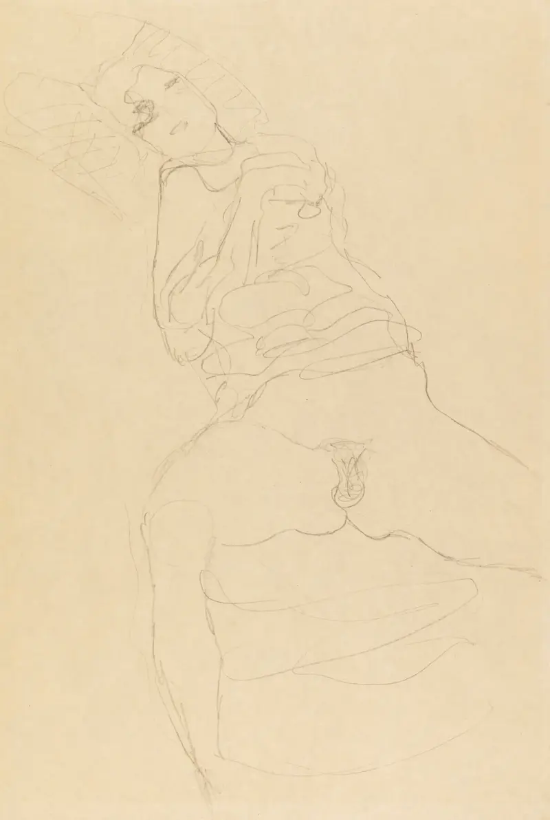 Halbakt von vorne, nach links liegend av Gustav Klimt