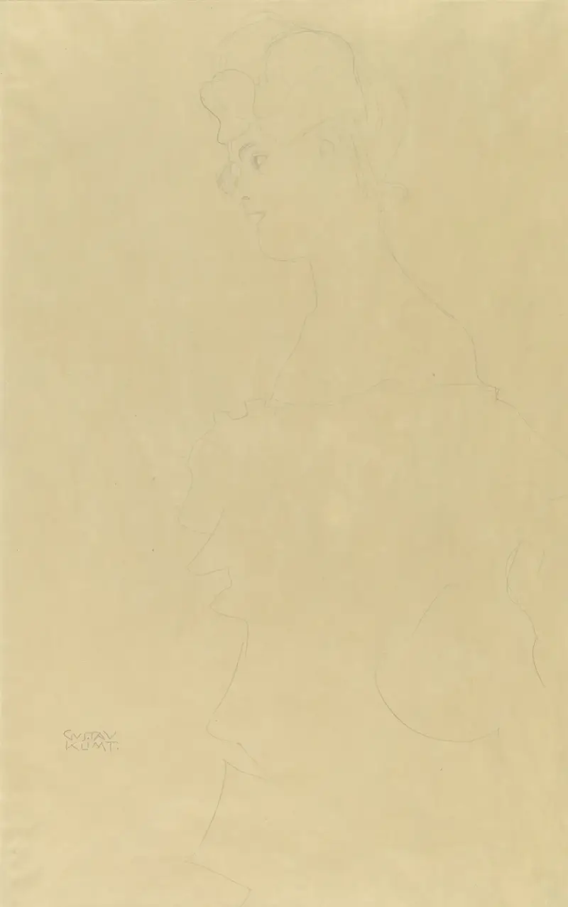 Half-length figure of a girl facing left av Gustav Klimt