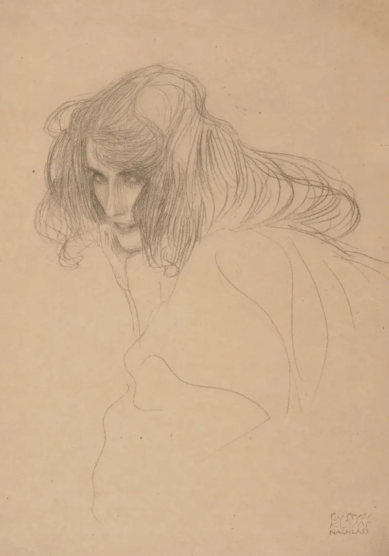 Head of a Woman in Three-Quarter Profile (Study for the Beethoven Frieze) av Gustav Klimt