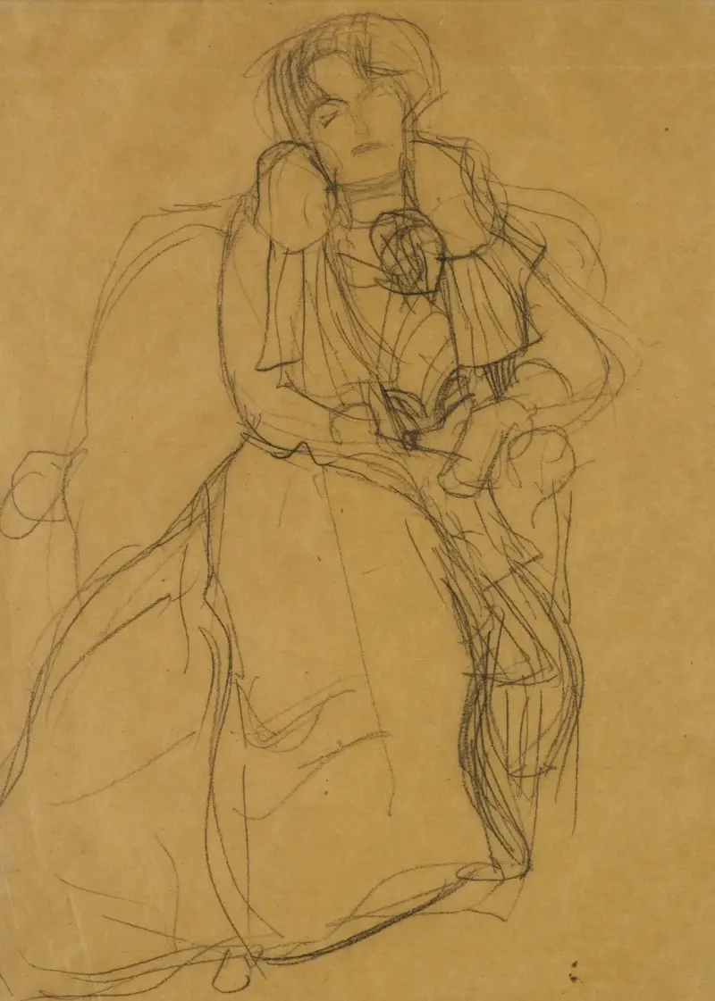 Sittande i fåtölj framifrån av Gustav Klimt