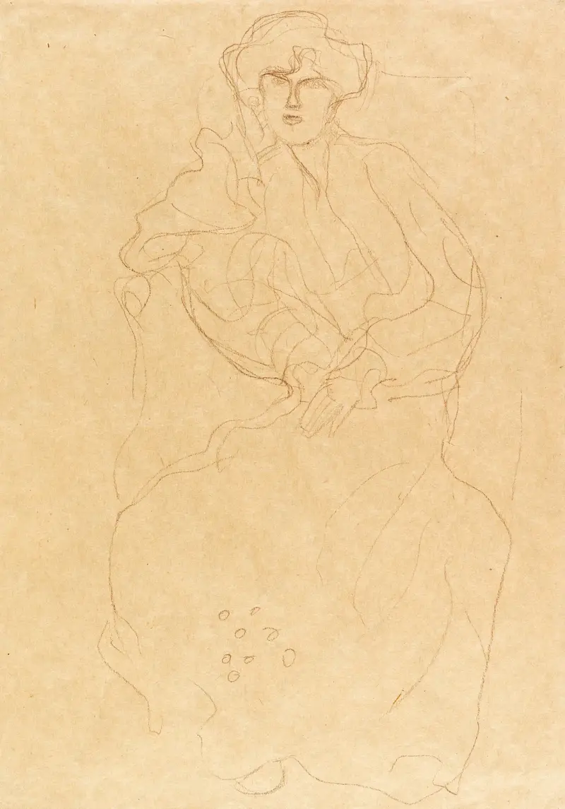 Sittande kvinna i länstol framifrån, 1904 – nr 1 av Gustav Klimt