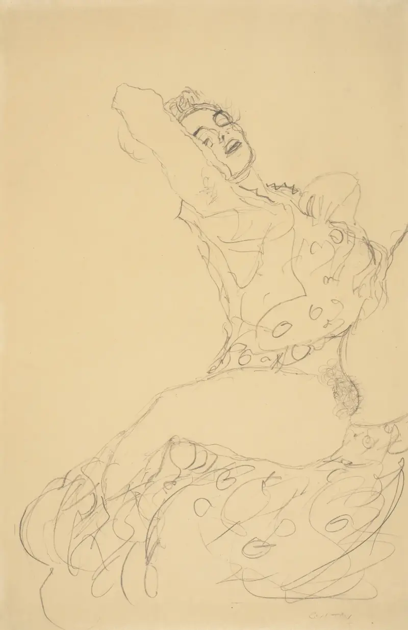 Liggande halvakt med särade ben av Gustav Klimt