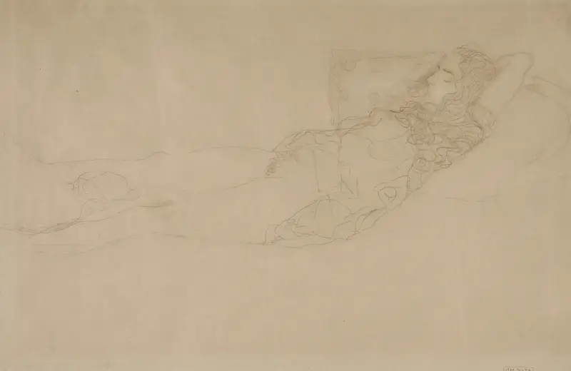 Liggande halvakt mot höger, 1904 av Gustav Klimt