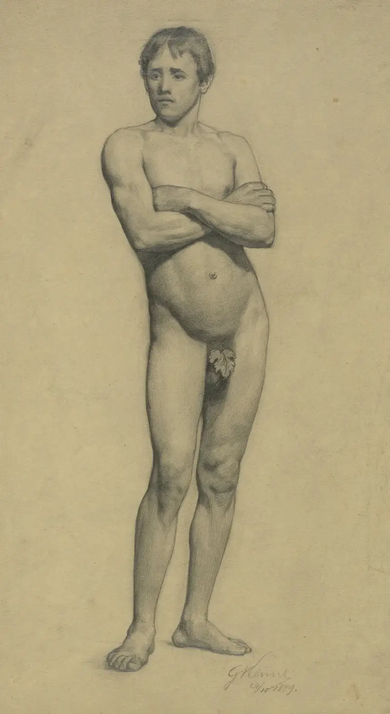 Männlicher Akademieakt mit verschränkten Armen von Gustav Klimt