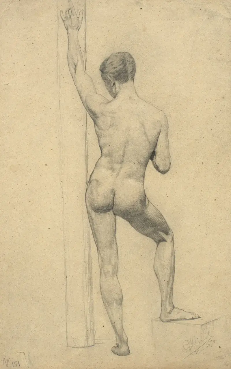 Manlig akademisk akt, ryggvy av Gustav Klimt