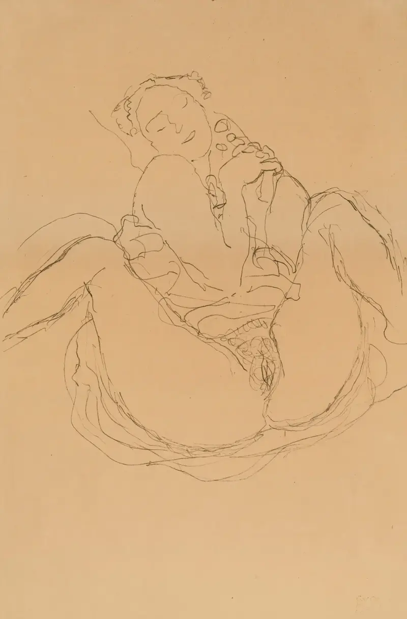 Sitzender Halbakt mit verschränkten Händen, 1914 – Nr. 2 von Gustav Klimt