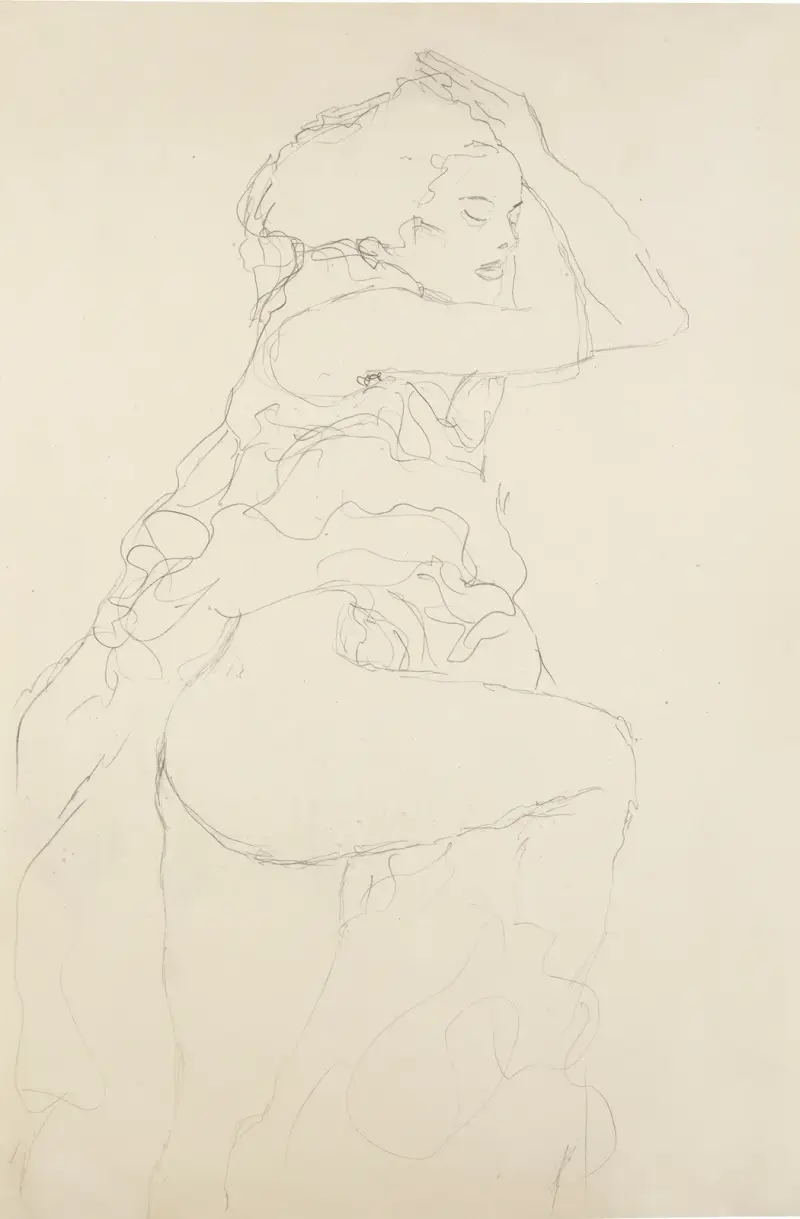 Nach rechts (semi-nude facing right) av Gustav Klimt