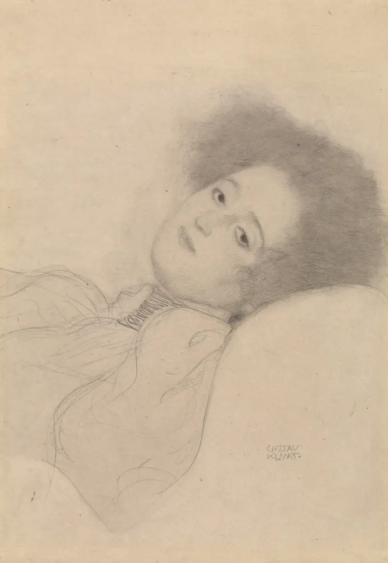 Porträtt av en liggande ung kvinna av Gustav Klimt