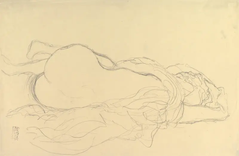 Reclining Nude with Drapery, Back View av Gustav Klimt