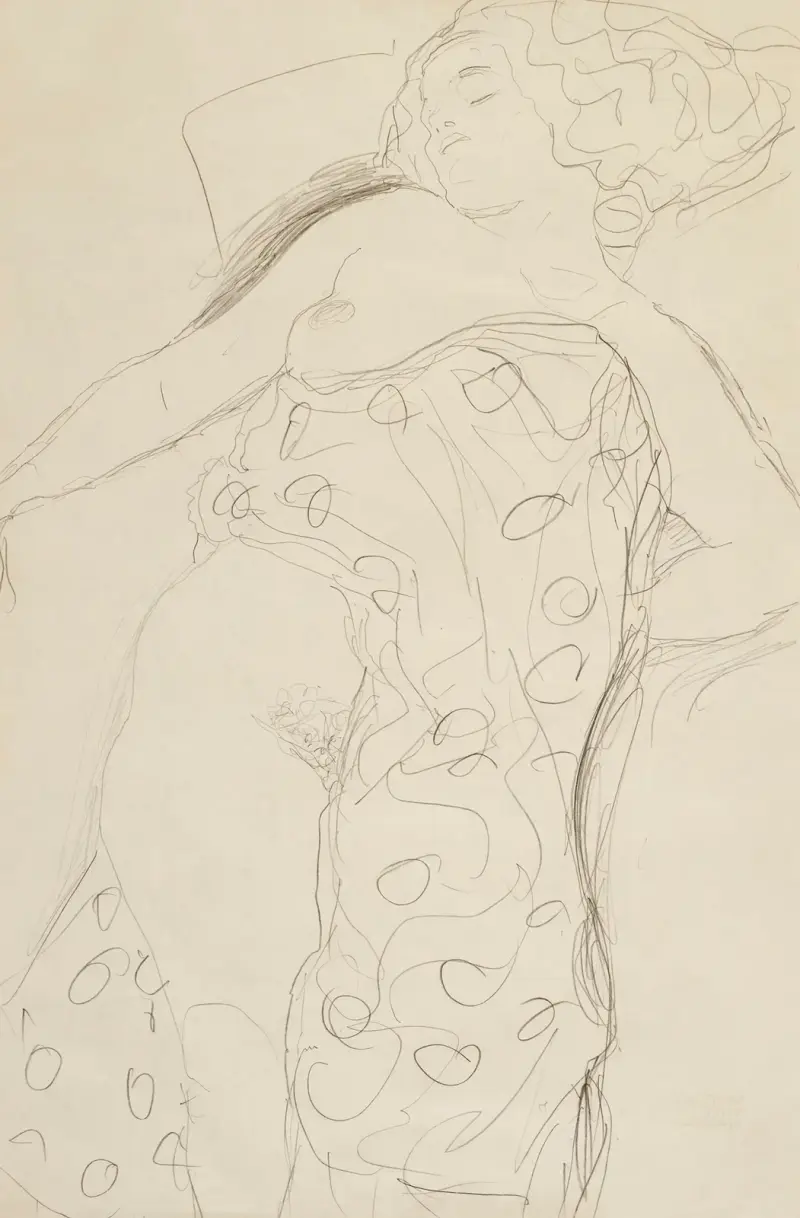 Schlafender Halbakt av Gustav Klimt