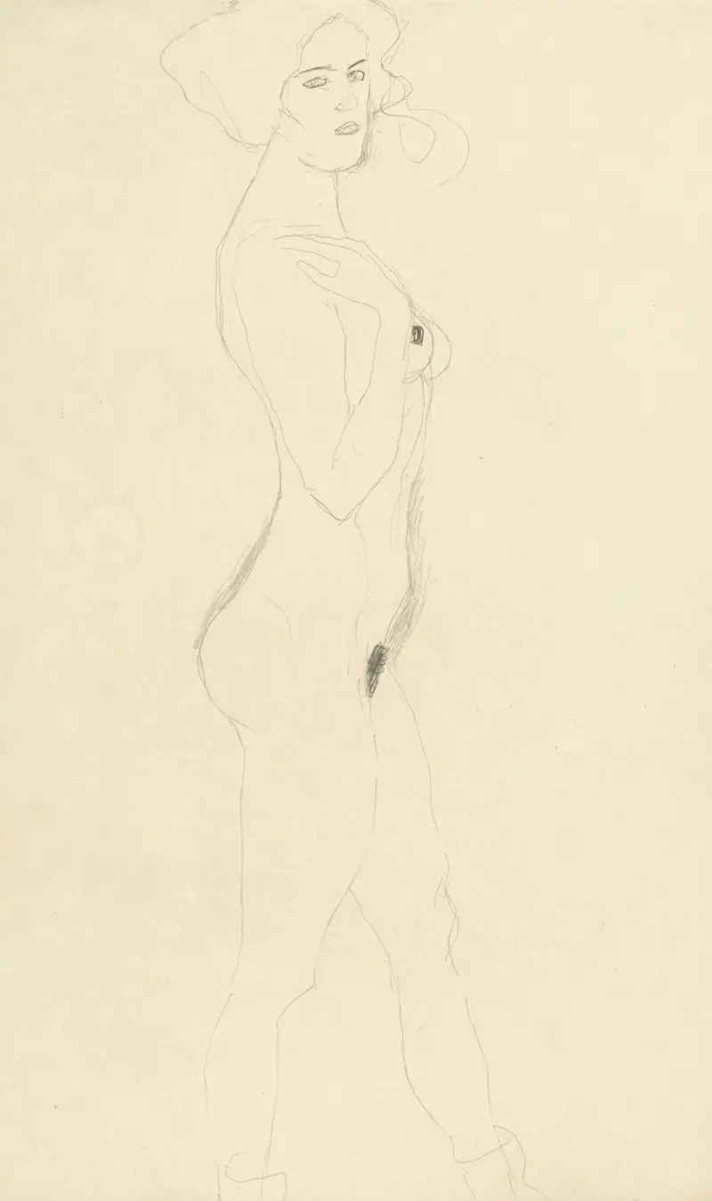 Schreitende nach rechts, die rechte Hand an der Schulter von Gustav Klimt