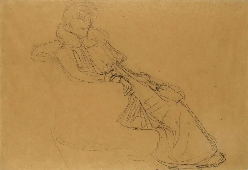 Sitzend Nach Rechts Im Dreiviertelprofil (Seated Figure From The Right In Three-Quarter Profile) av Gustav Klimt