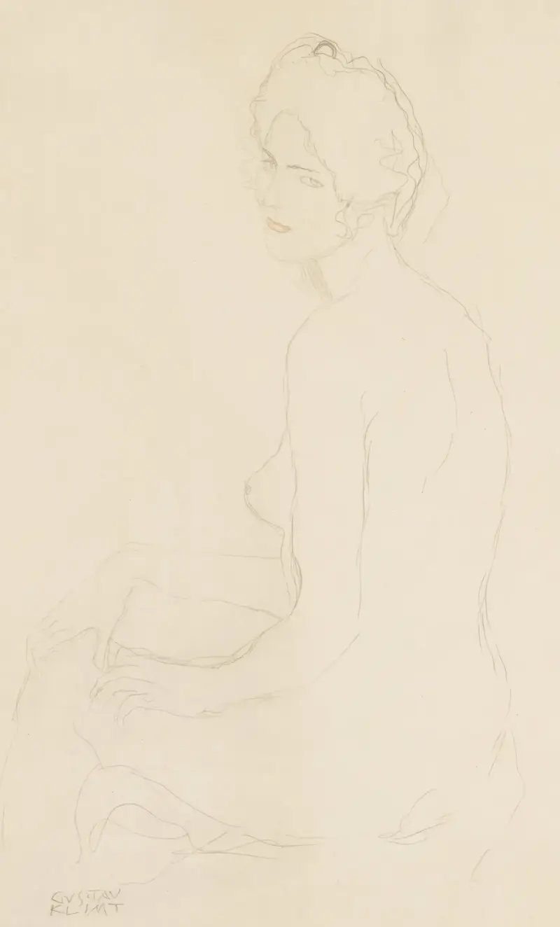 Sitzender Akt nach links von Gustav Klimt