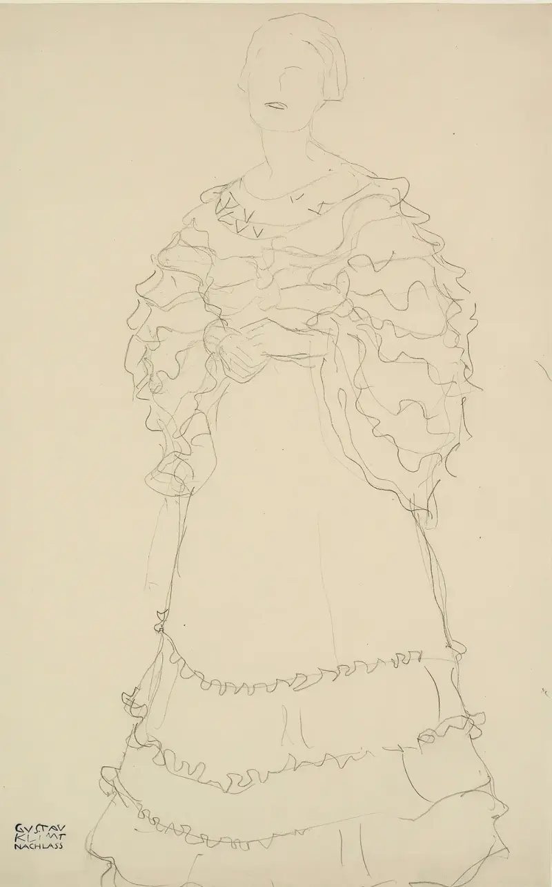 Stående figur vänd något åt vänster, med knäppta händer av Gustav Klimt