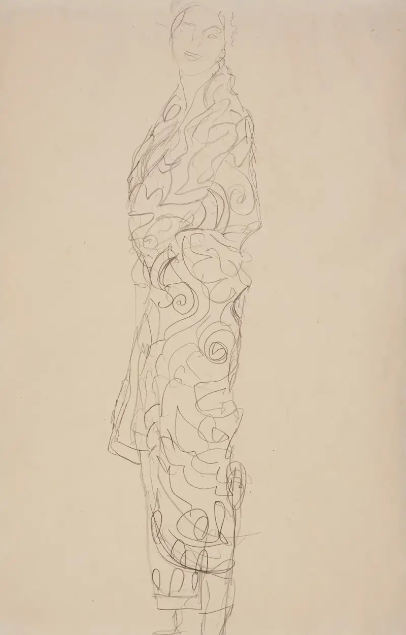 Stehende, in Tücher gehüllt av Gustav Klimt