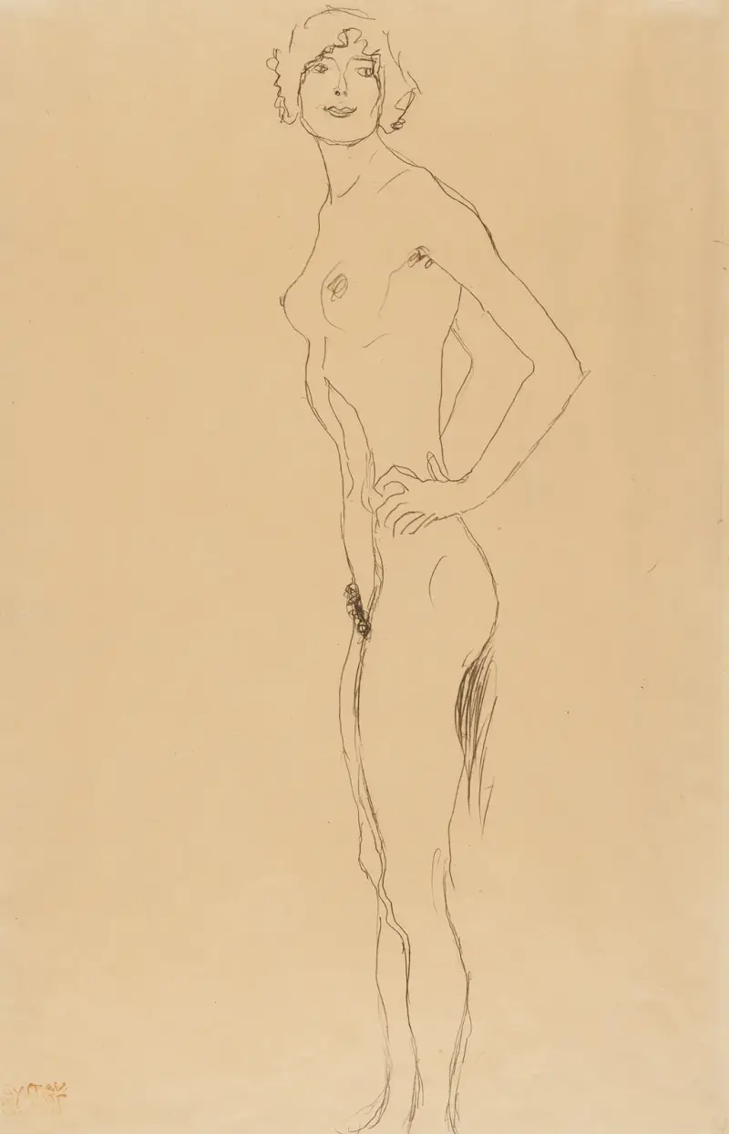Stående akt med armarna framåt, huvudet vänt framåt av Gustav Klimt
