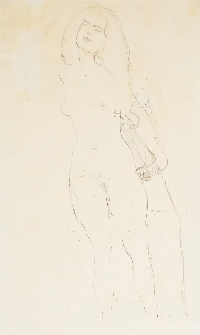 Stående akt med långt hår av Gustav Klimt