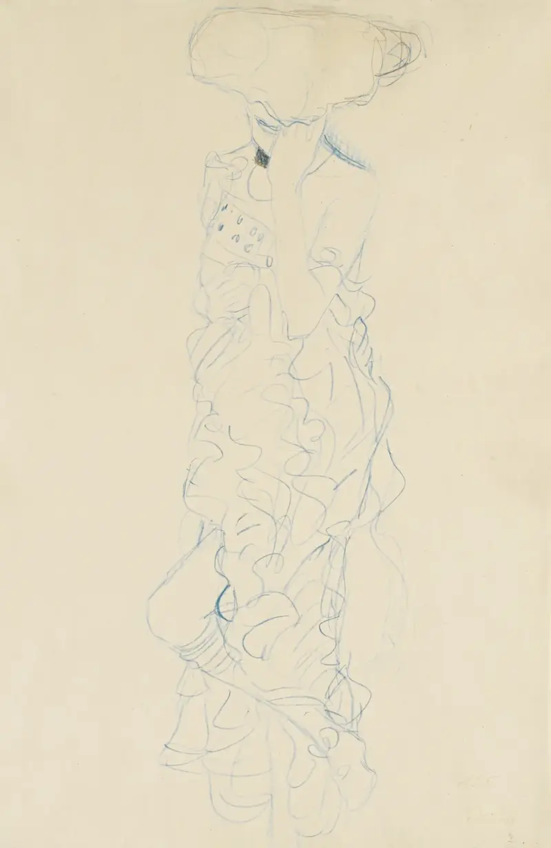 Stehender Halbakt mit verdecktem Gesicht von vorne von Gustav Klimt