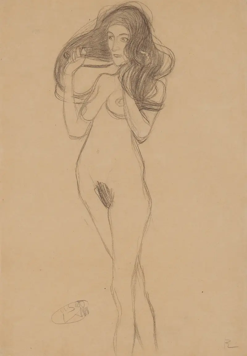 Stående flicka, naken, sedd från vänster av Gustav Klimt