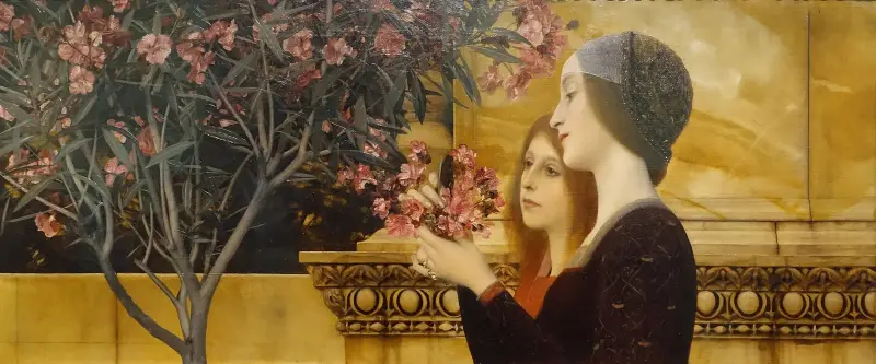 Två flickor vid en oleanderbuske av Gustav Klimt