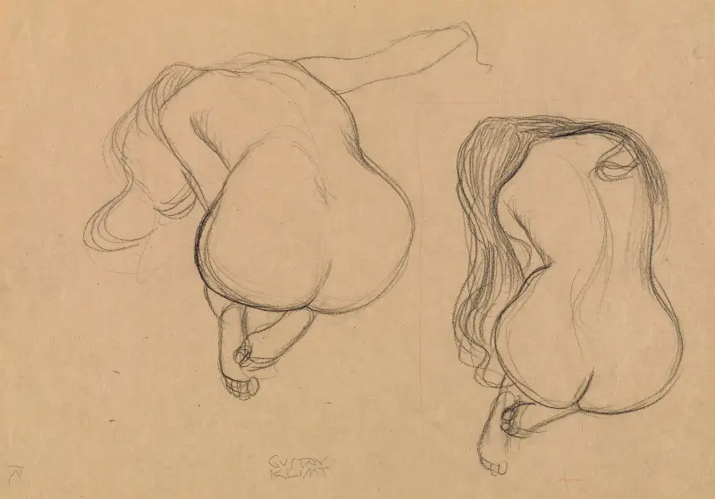 Två studier av en sittande naken kvinna med långt hår, 1901 – nr 2 av Gustav Klimt