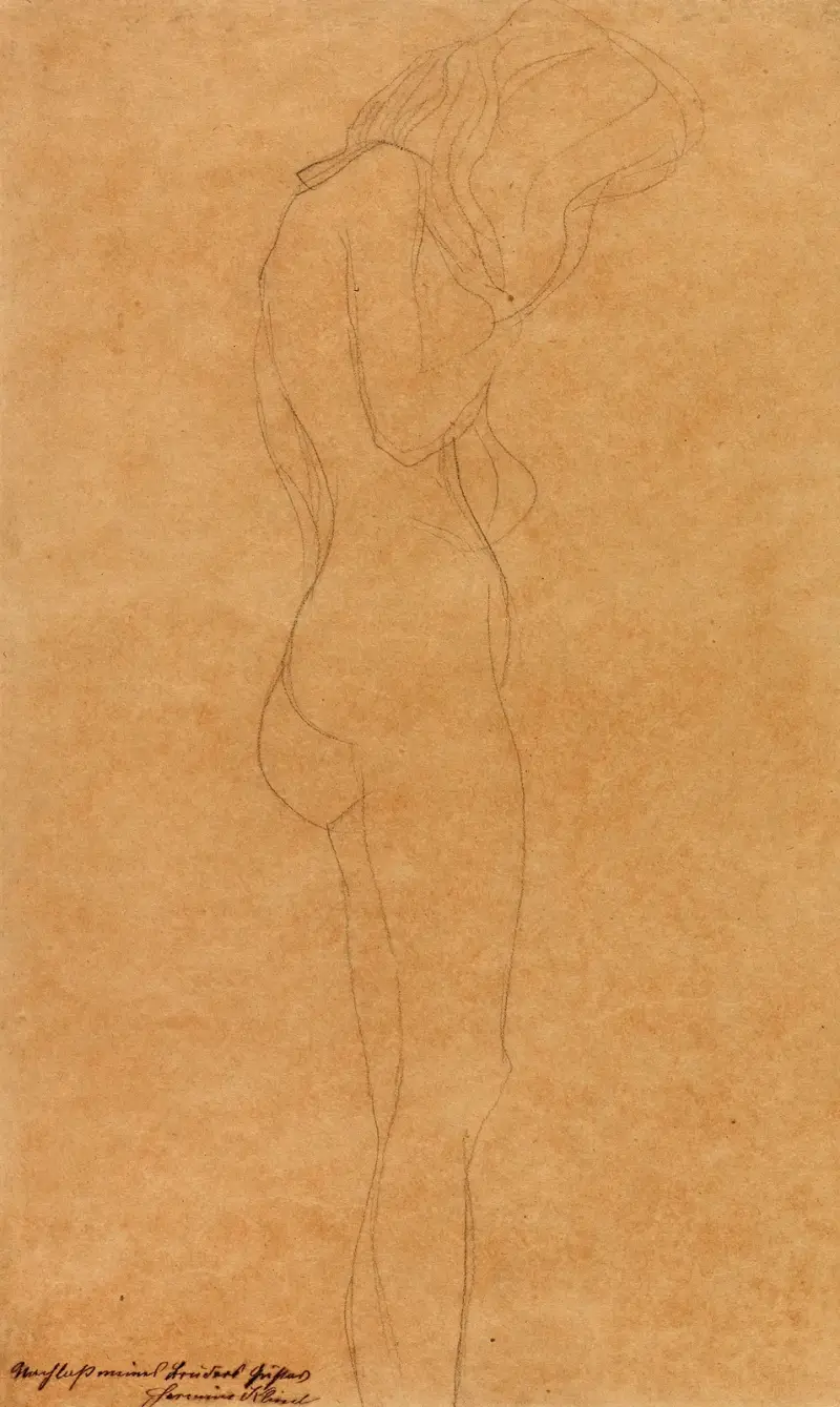 Weiblicher Akt mit langen Haaren (Studie für ‘Jurisprudenz’) av Gustav Klimt