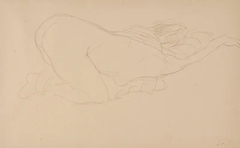 Hukande halvakt mot höger av Gustav Klimt