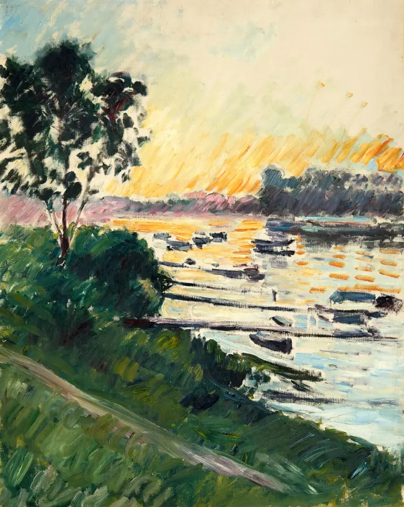 Seinebrädd, solnedgång av Gustave Caillebotte