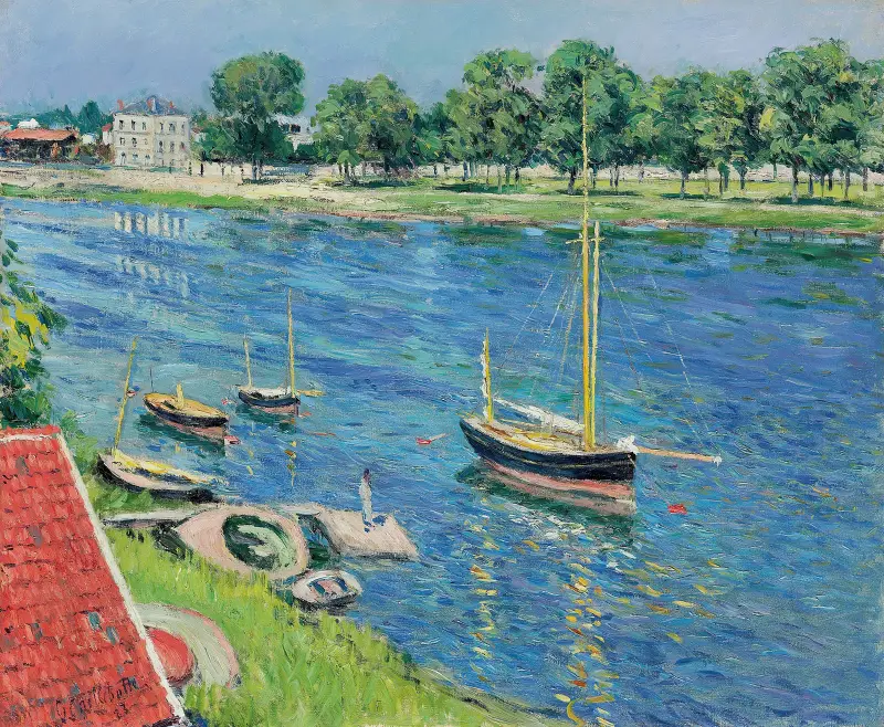 Seine vid Argenteuil, båtar för ankar av Gustave Caillebotte