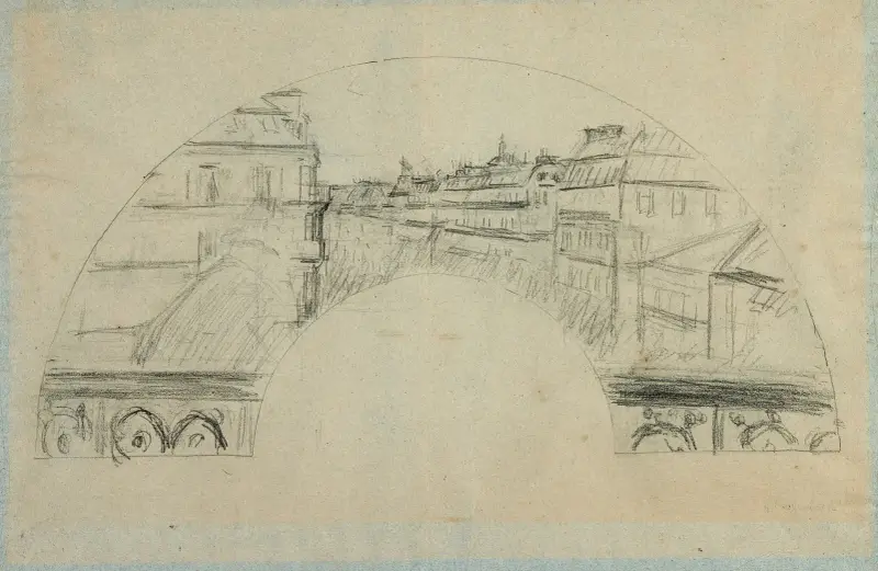 Paryż, boulevard Haussmann; widok z balkonu, projekt wachlarza, Gustave Caillebotte