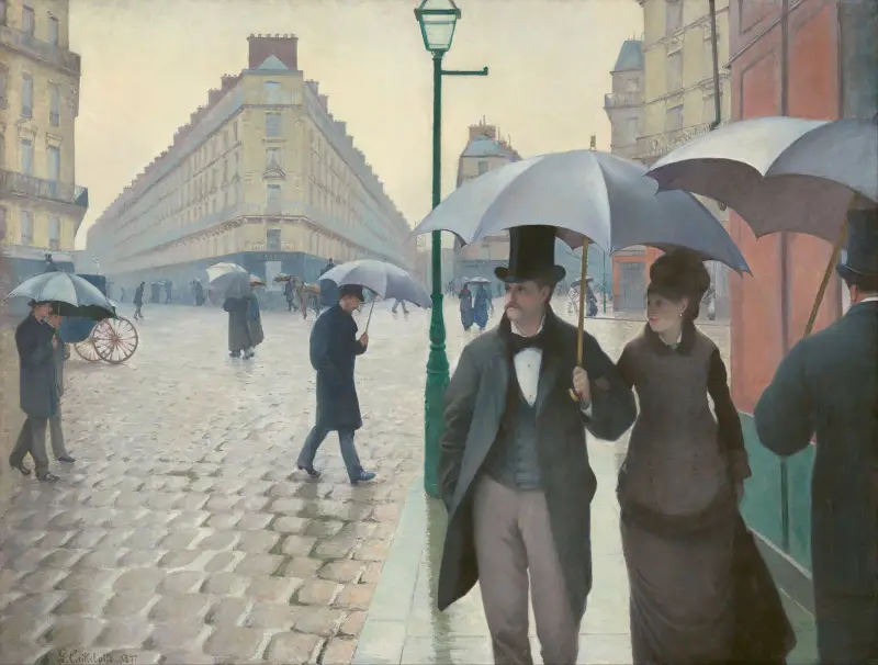 Parisiskt gatuliv; regnig dag av Gustave Caillebotte