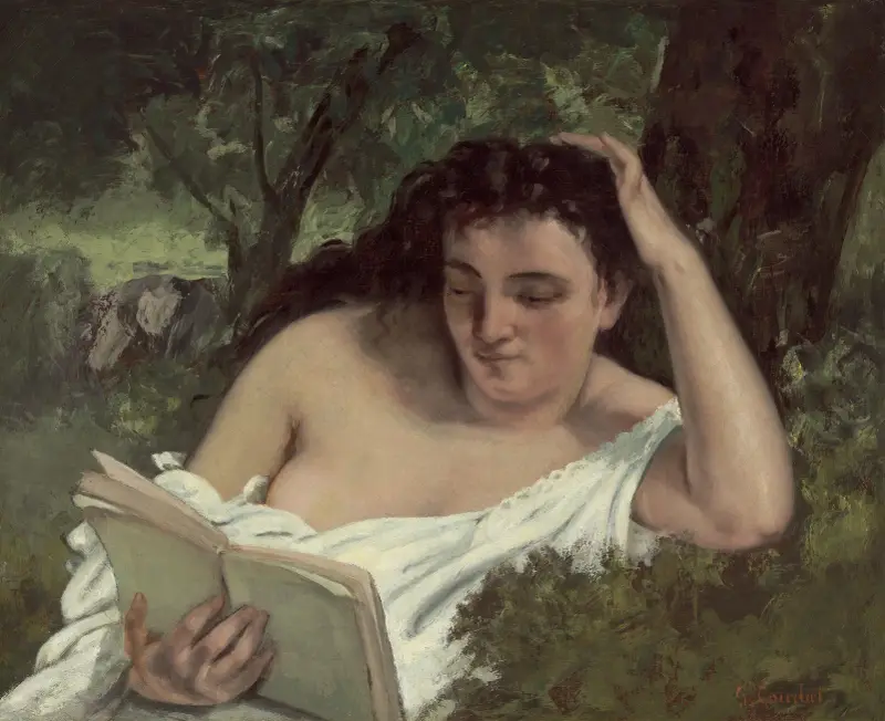 Ung kvinna läsande av Gustave Courbet